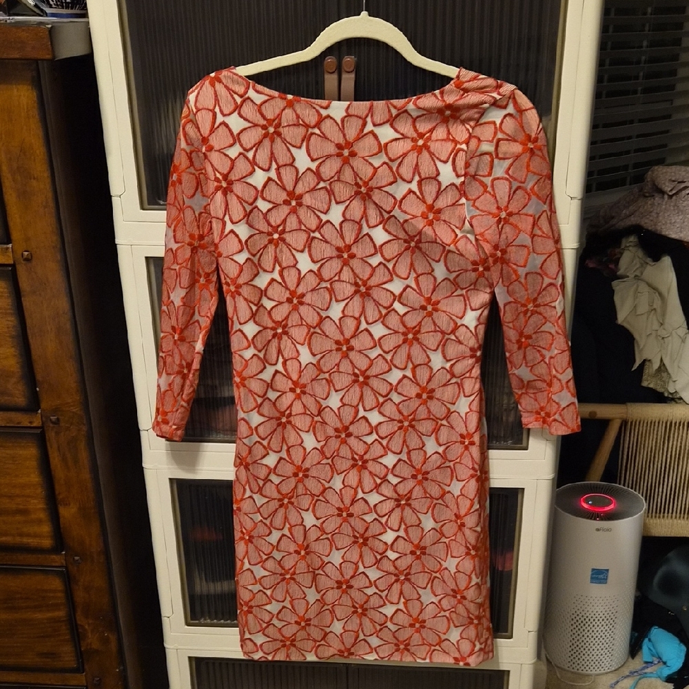 Diane Von Furstenberg Red and White Floral Long Sleeve Dress